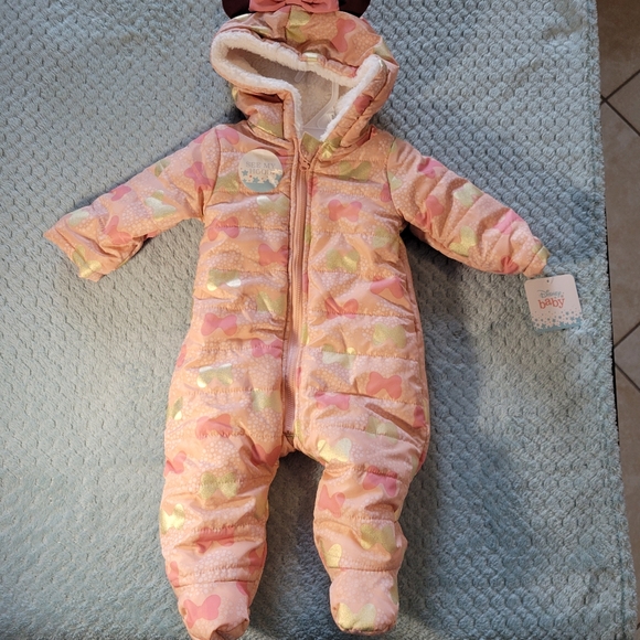 NEW Disney Minnie Mouse Fleece Snowsuit with Ears 3-6 months-NWT - Picture 5 of 16